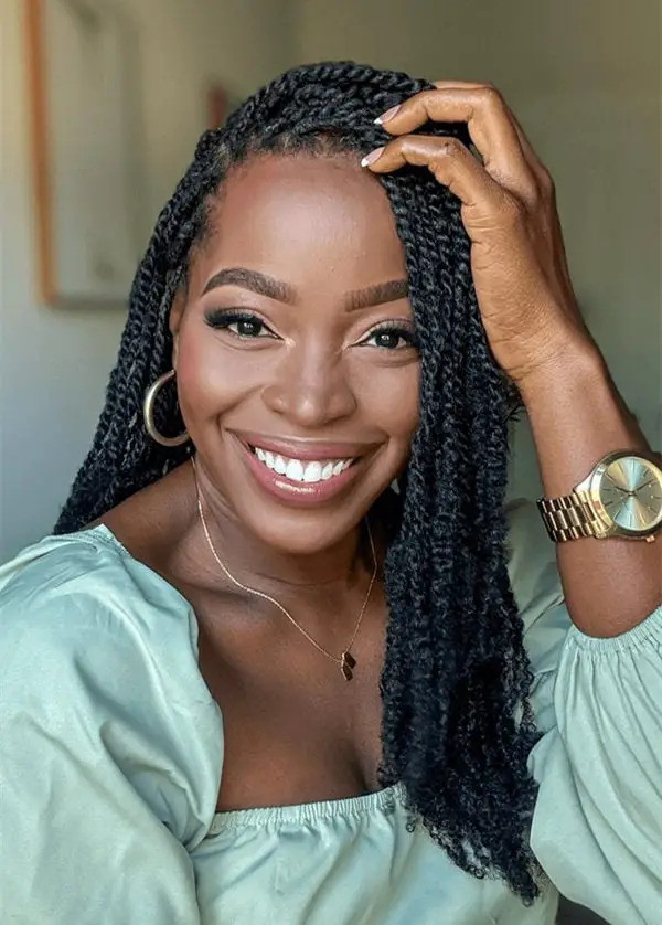 Shoulder Length Wavy Twists With Dark Undertones — Simple Marley Twists Hairstyles