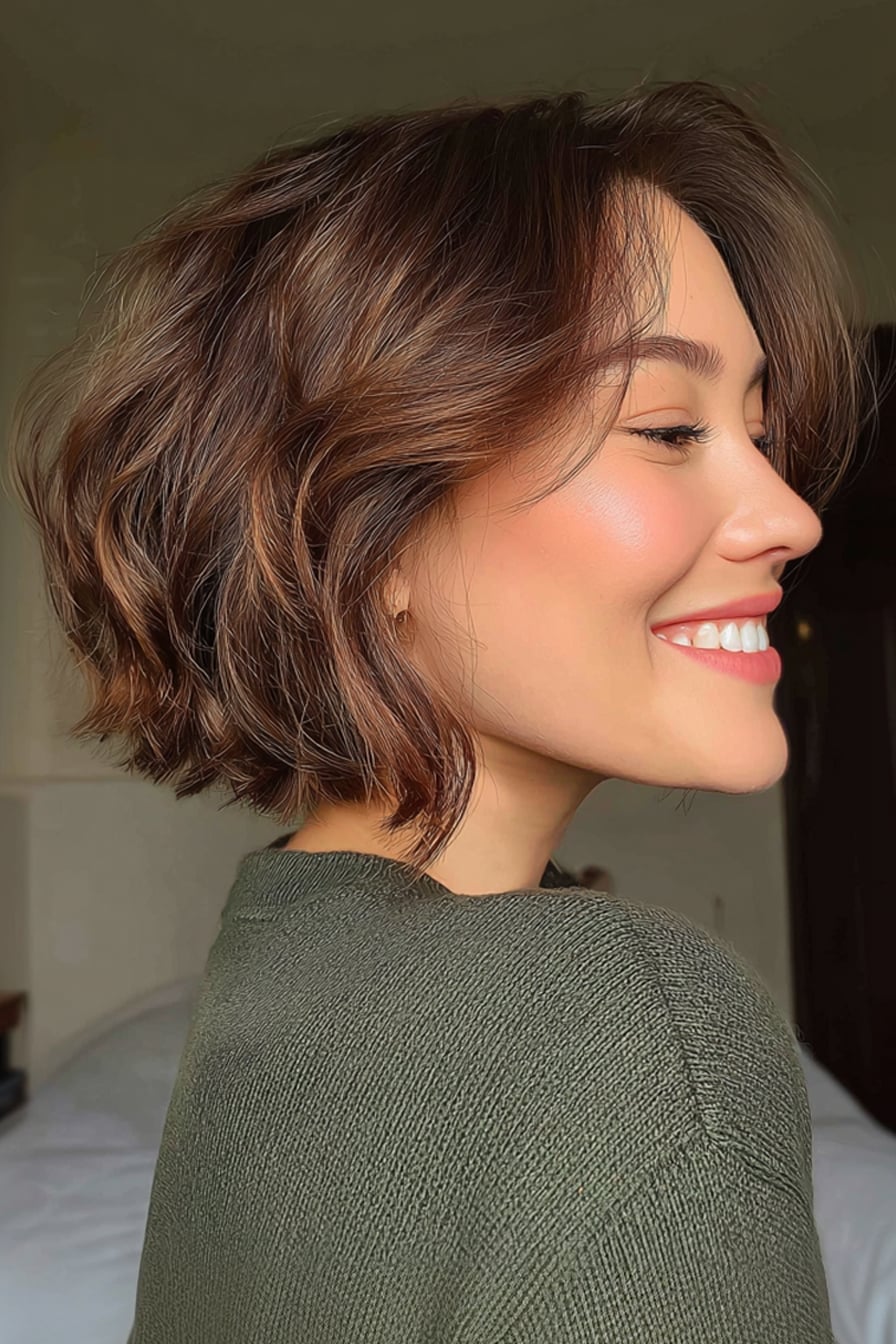 Collarbone Textured Bob Air Dried, Wavy Collarbone Textured Bob Air Dried, Wavy — Simple Medium Bob