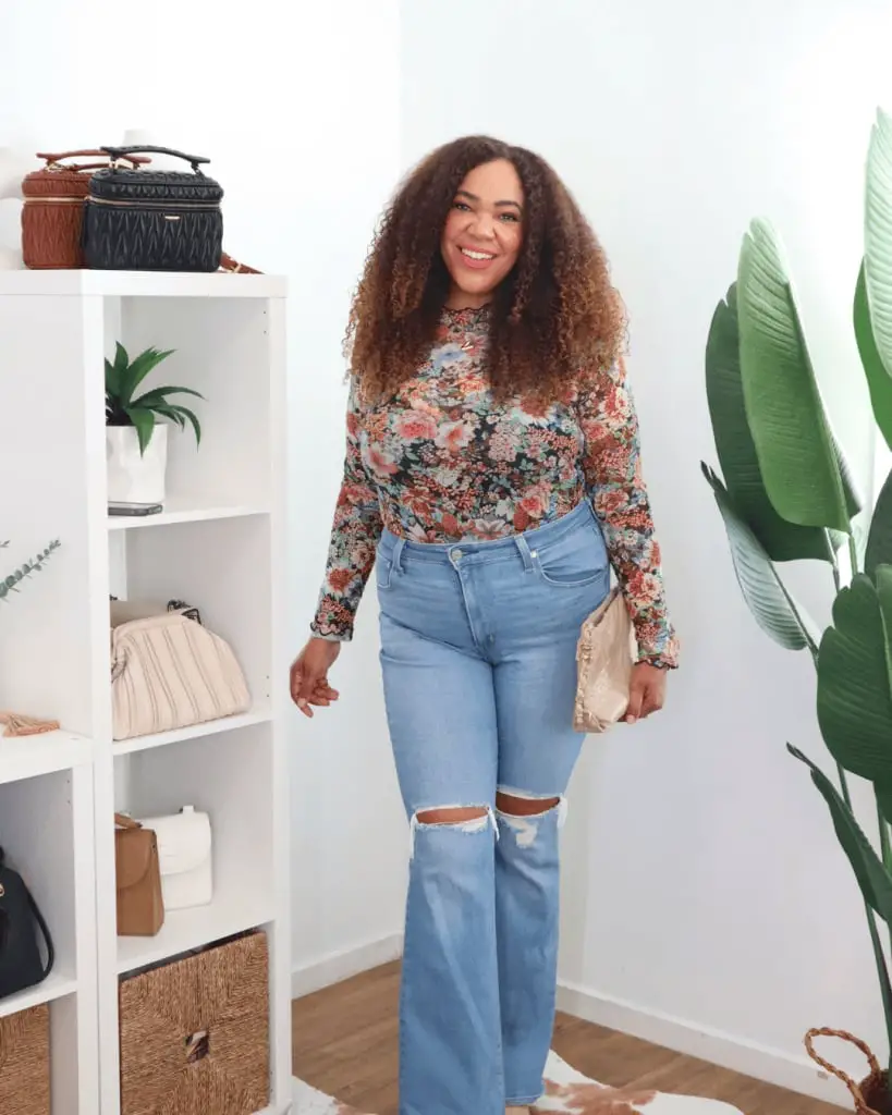 Floral Mesh Top with Wide Leg Denim Floral Mesh Top with Wide Leg Denim — Simple Mesh Top Outfits