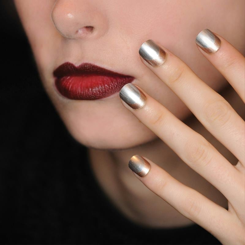 Two-Tone Metallic Silver Rose Gold Square Two-Tone Metallic Silver Rose Gold Square — Simple Metallic Nails