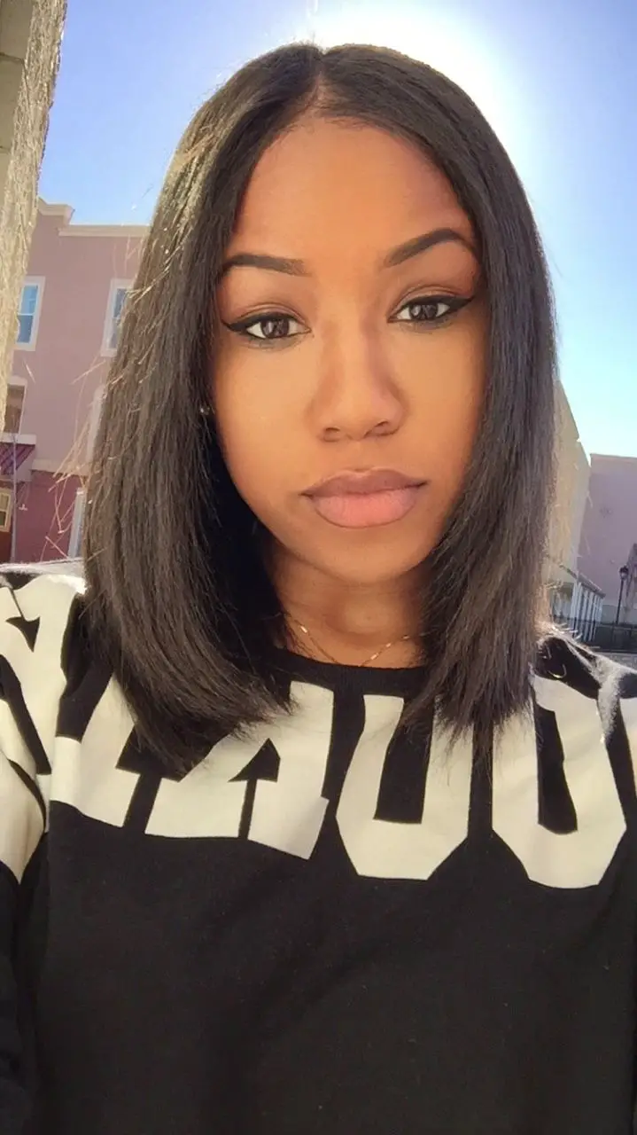 Sleek Dark Brown Chin Bob With The Texture Appears Fine Sleek Dark Brown Chin Bob With The Texture Appears Fine — Simple Middle Part Hair