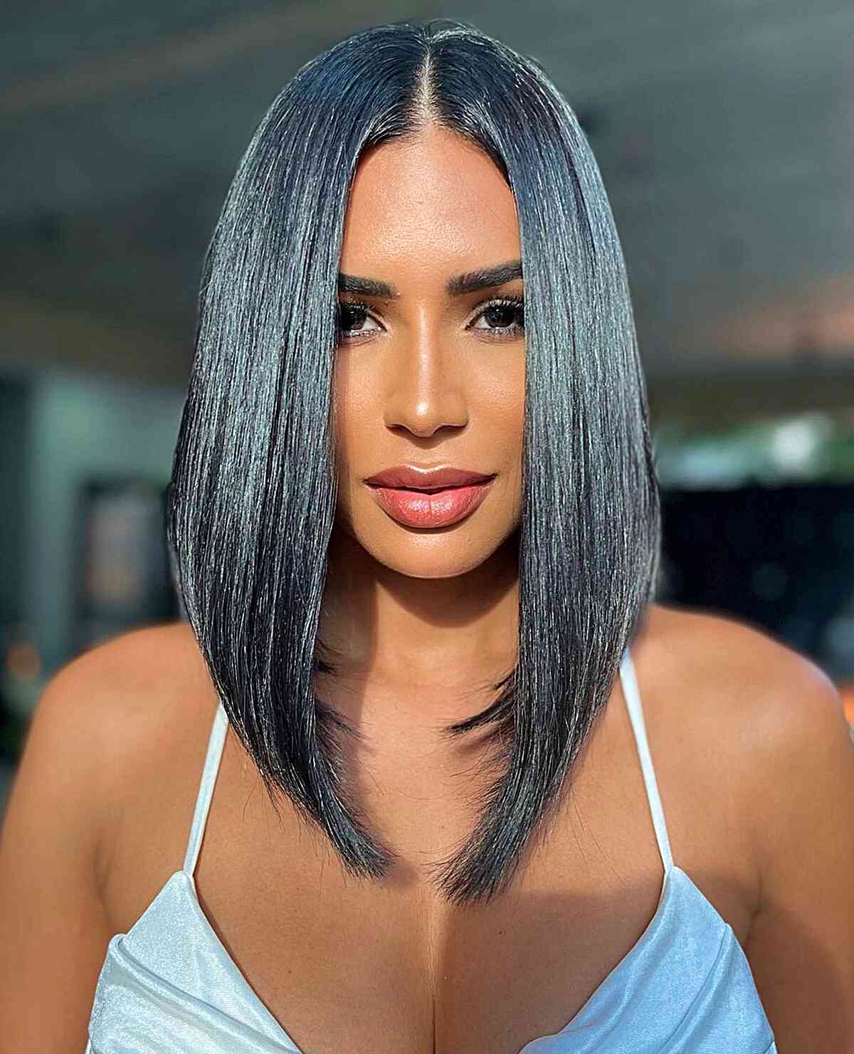 Ash Gray Chin Length Bob Ash Gray Chin Length Bob — Simple Middle Part Hair