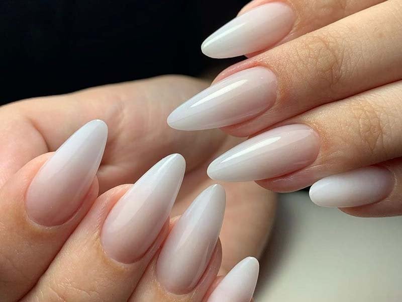 Milky White Nude to White Gradient Almond Nails Milky White Nude to White Gradient Almond Nails — Simple Milky White Nails