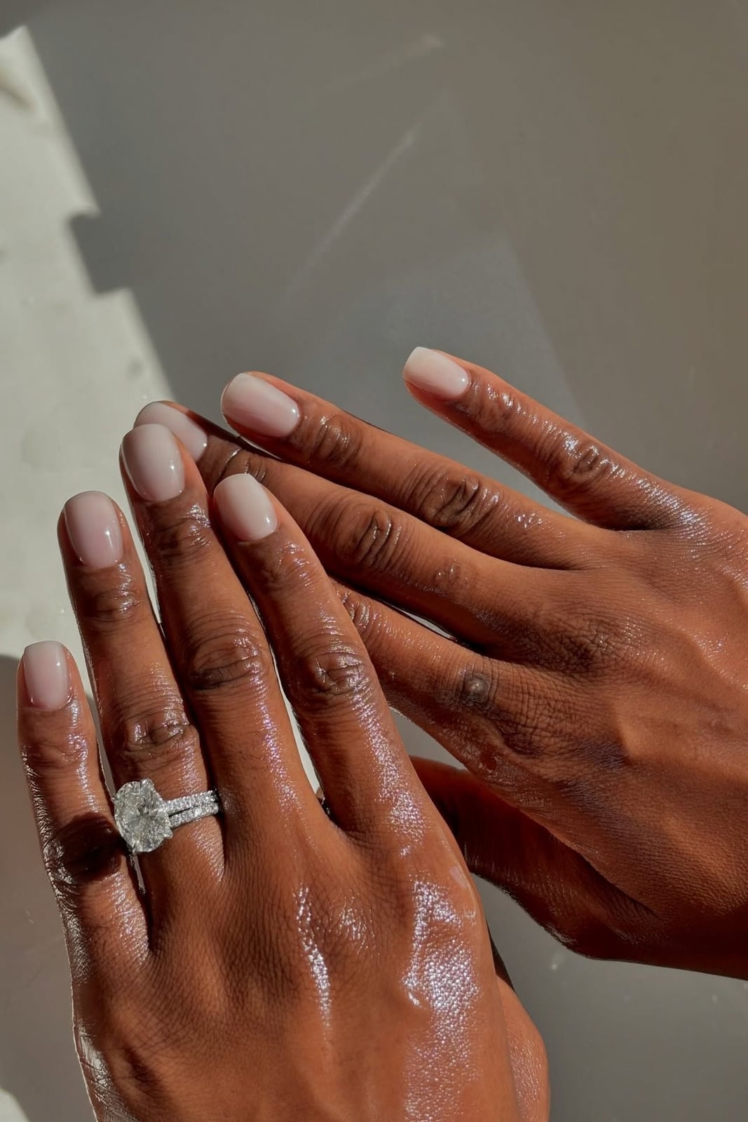 Sophisticated Milky Pale Pink Short Oval Nails, Close-Up Take Sophisticated Milky Pale Pink Short Oval Nails, Close-Up Take — Simple Milky White Nails