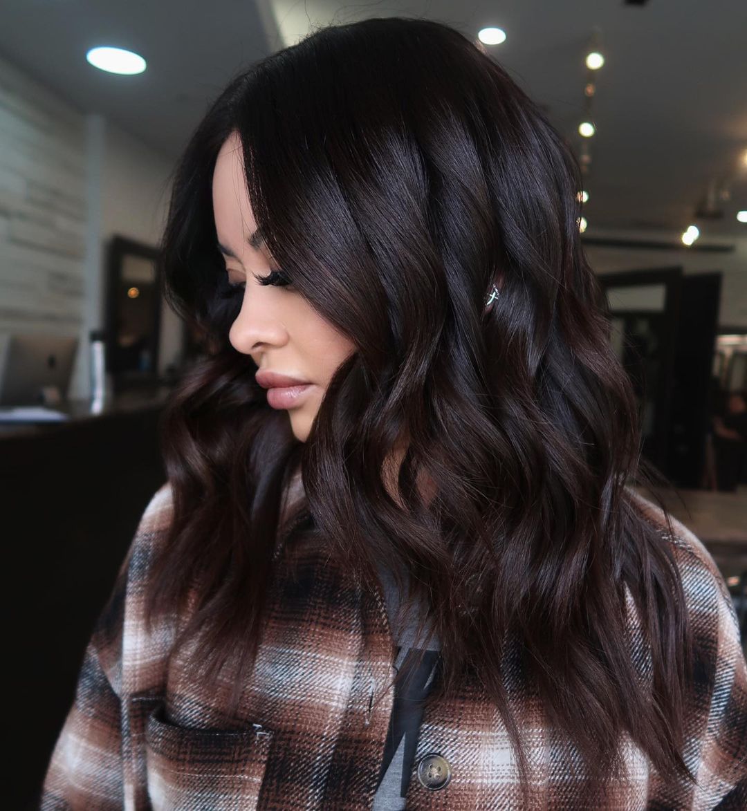 Mid-Back Long Layers In Deep Mocha — Simple Mocha Hair