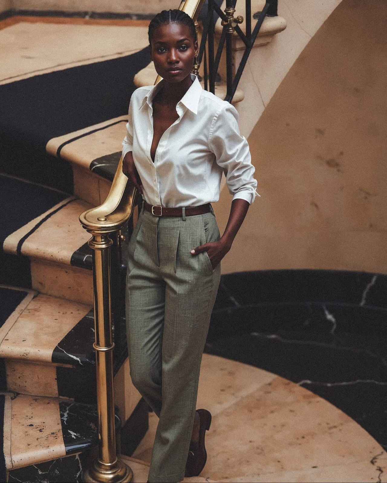 Silk Shirt With Gray Wide-Leg Trousers Silk Shirt With Gray Wide-Leg Trousers — Simple Money Piece
