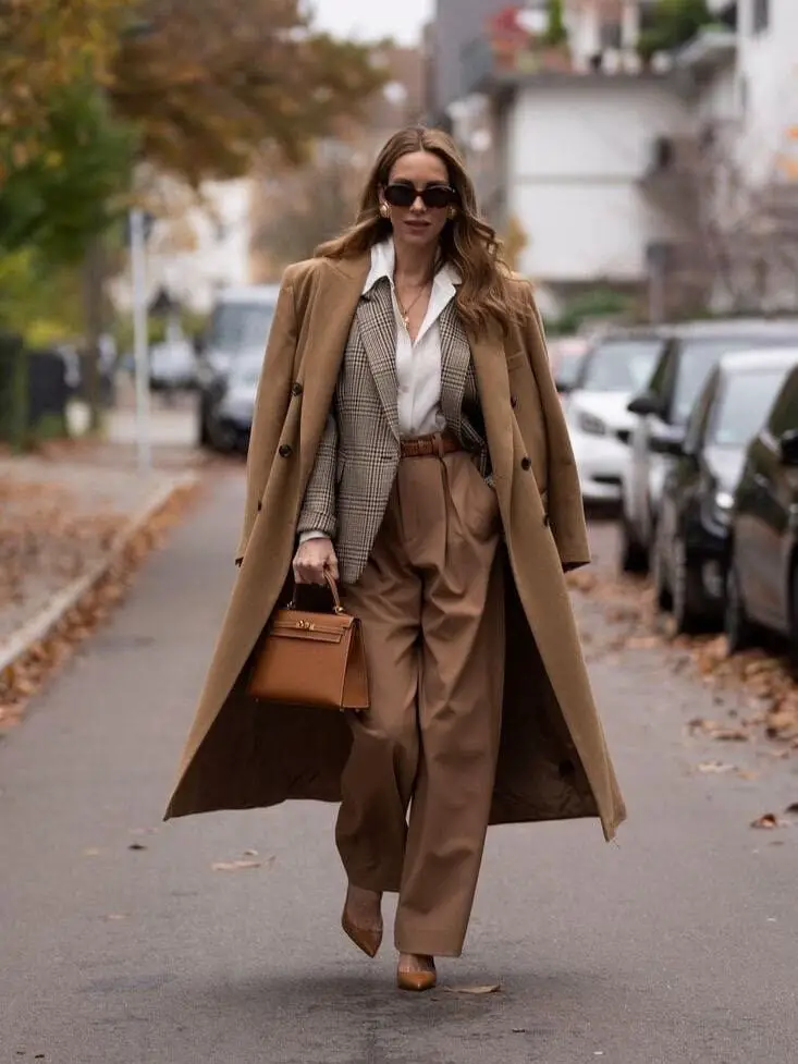 Camel Coat Over Tweed Blazer Ensemble Camel Coat Over Tweed Blazer Ensemble — Simple Money Piece