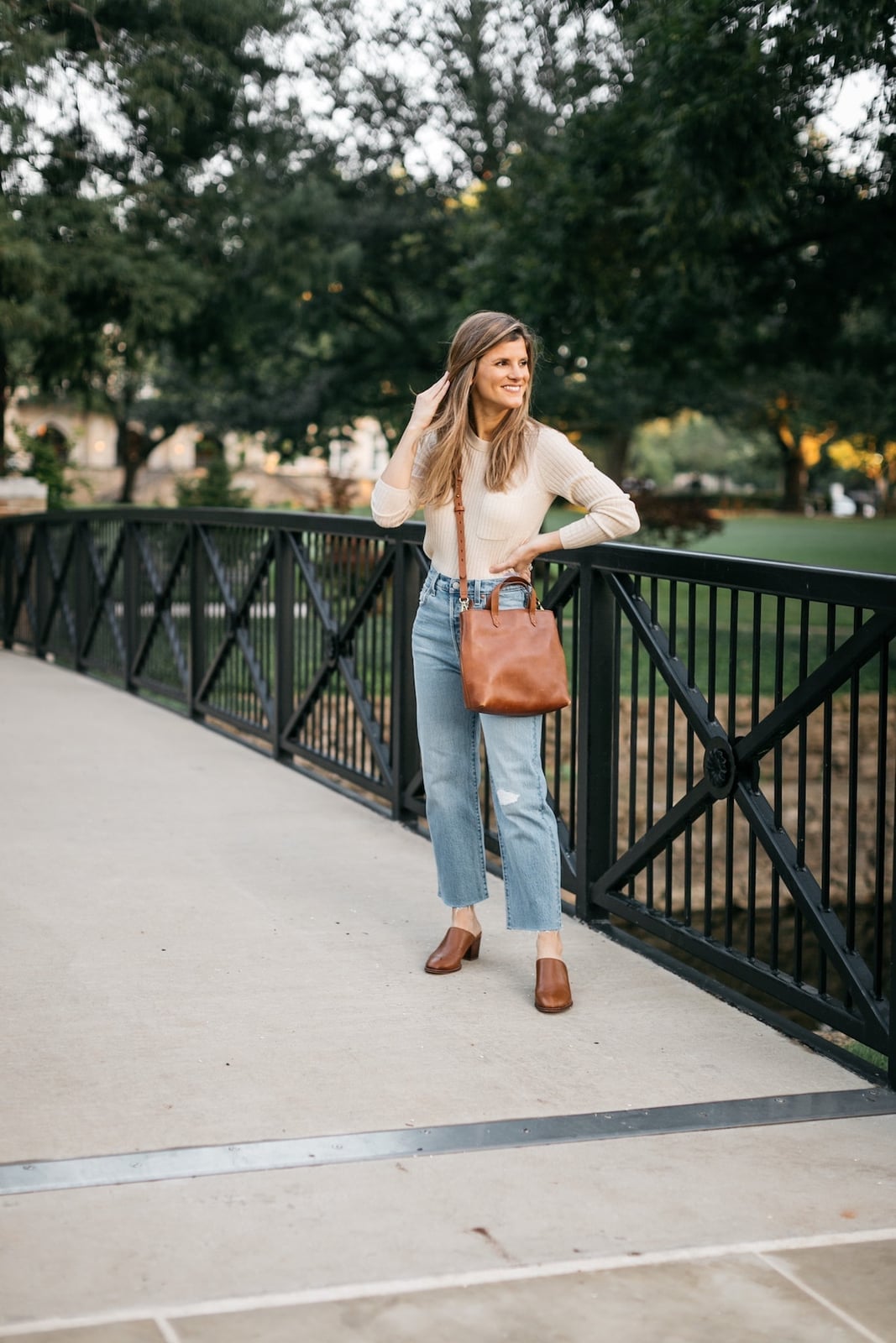 Brown Leather Mules With Distressed Straight Leg Jeans Brown Leather Mules With Distressed Straight Leg Jeans — Simple Mules Outfits