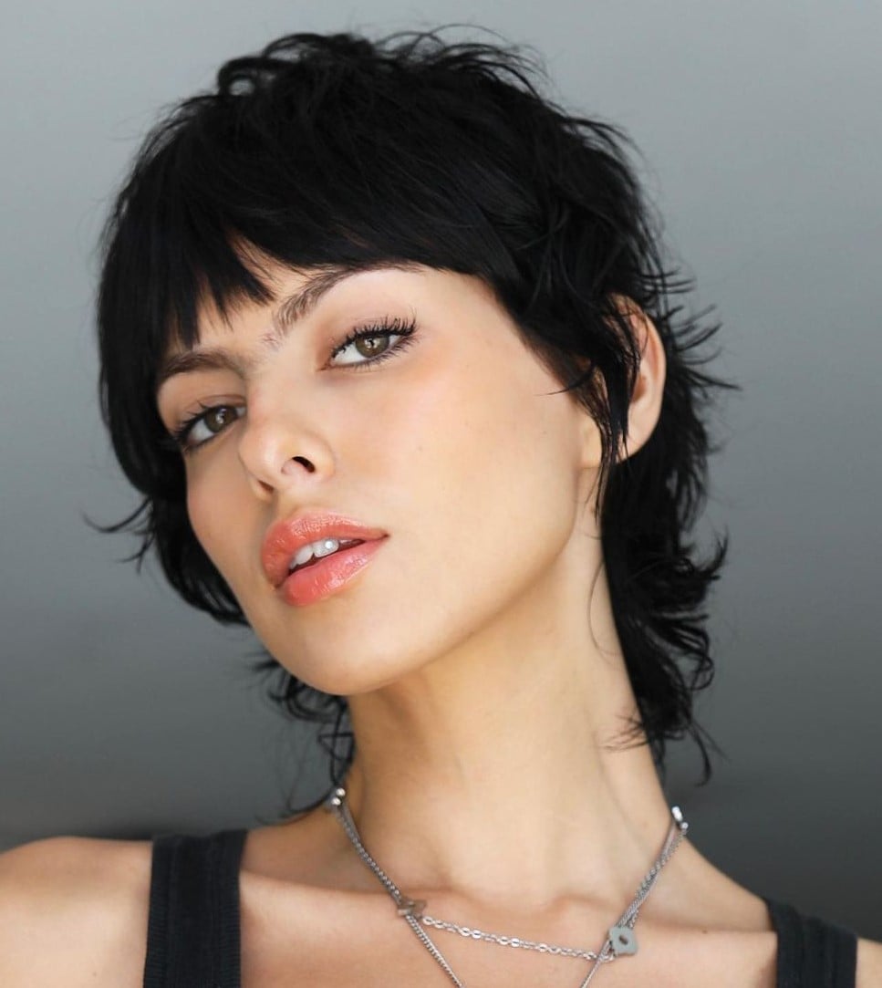 Chin Length Black Mullet With Wispy Fringe — Simple Mullet Hairstyles
