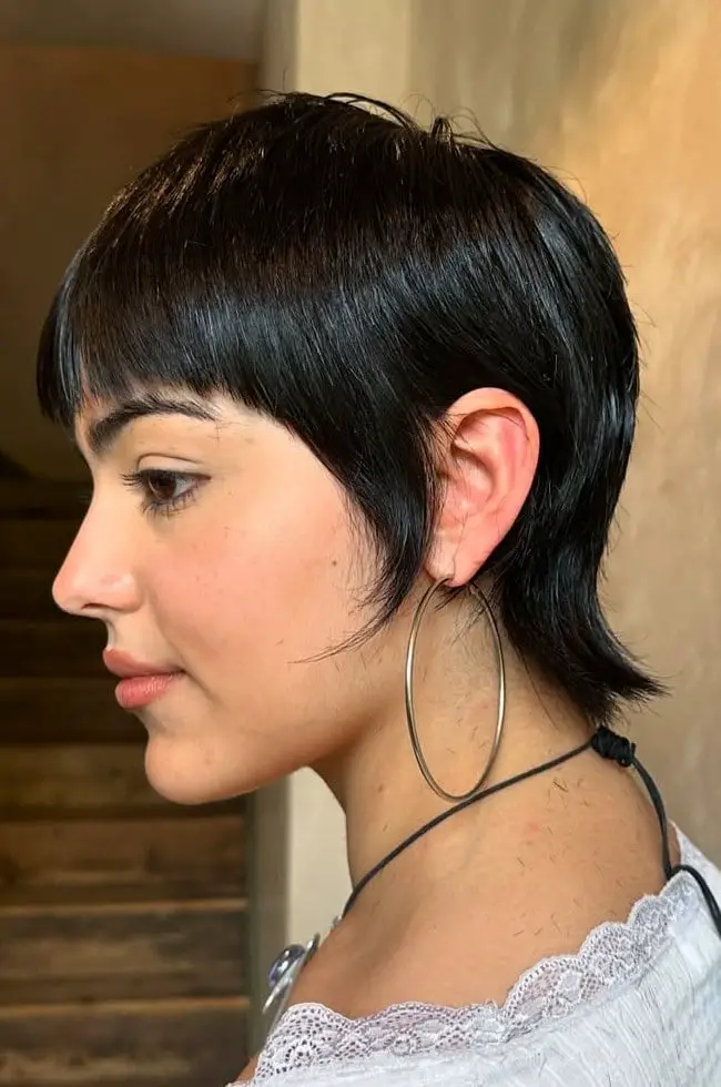 Short Black Mullet With Micro Fringe — Simple Mullet Hairstyles