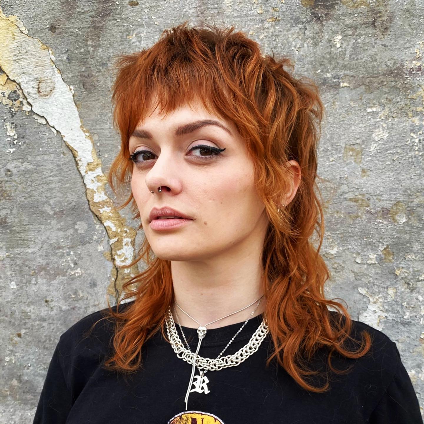 Copper Mullet With Curtain Bangs Blowout — Simple Mullet Hairstyles