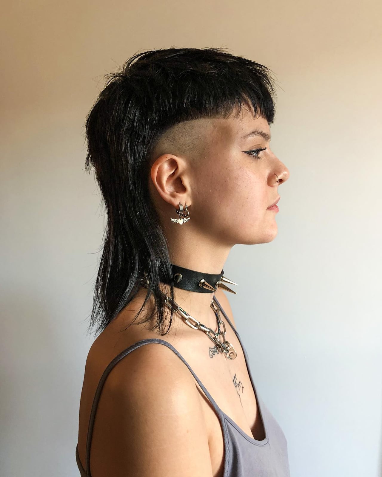 Black Mid-Back Mullet With Shaved Sides — Simple Mullet Hairstyles
