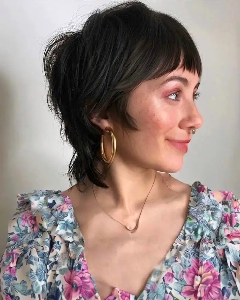 Dark Brown Mullet With Micro Bangs Blowout — Simple Mullet Hairstyles