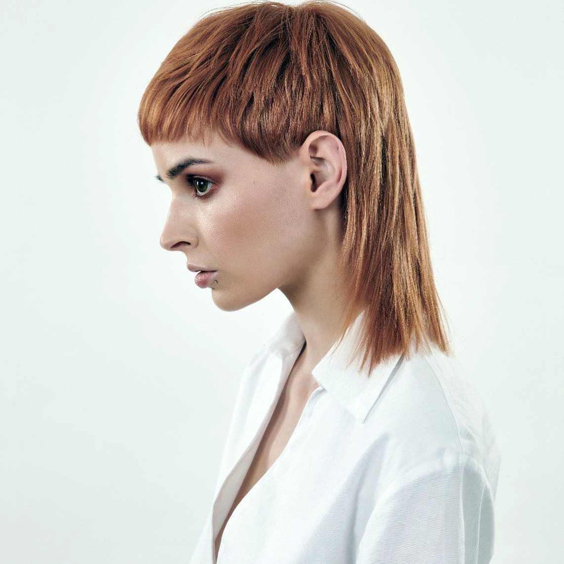 Red Mullet With Micro Bangs Blowout — Simple Mullet Hairstyles