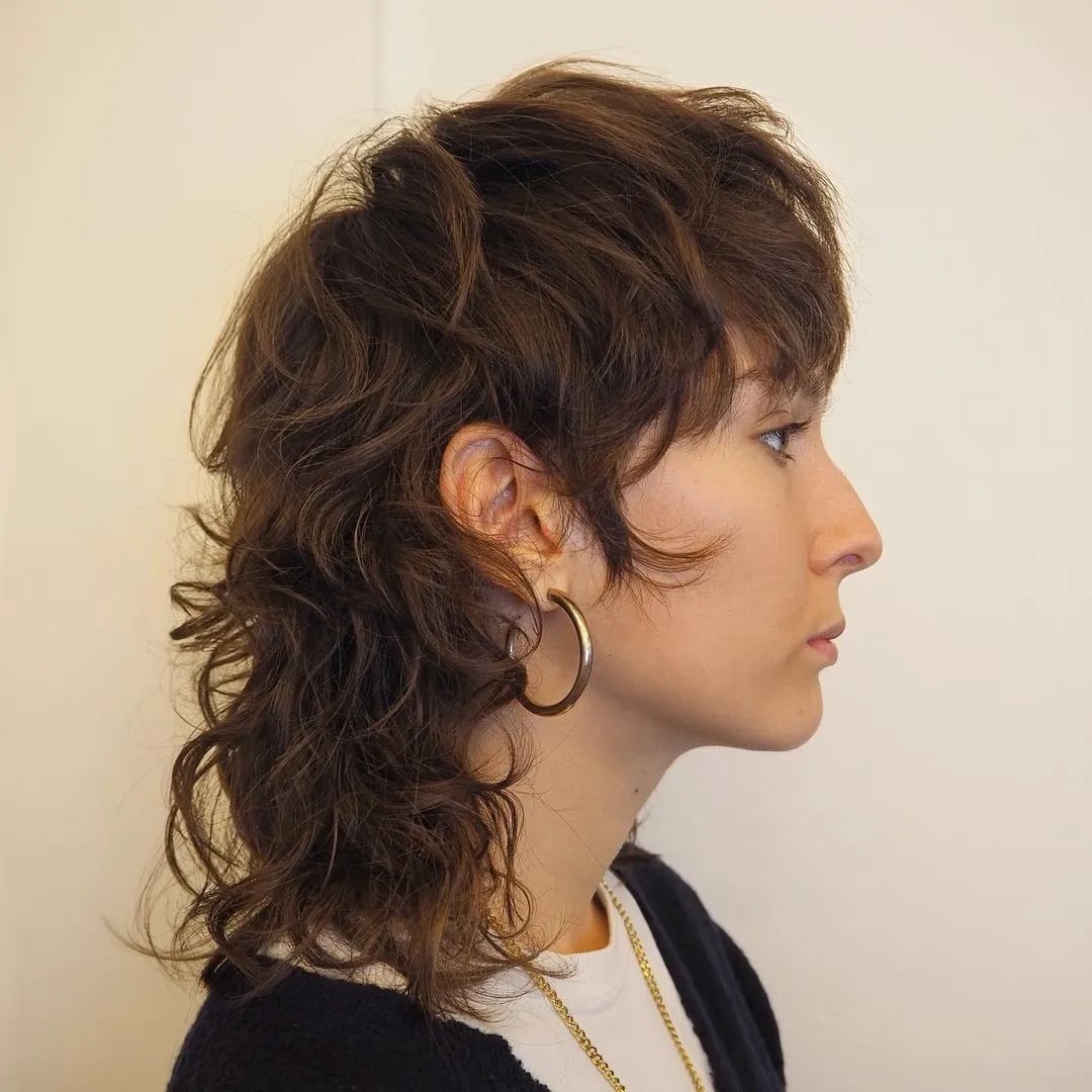 Dark Brown Shag Mullet With Wispy Curtain Bangs — Simple Mullet Hairstyles