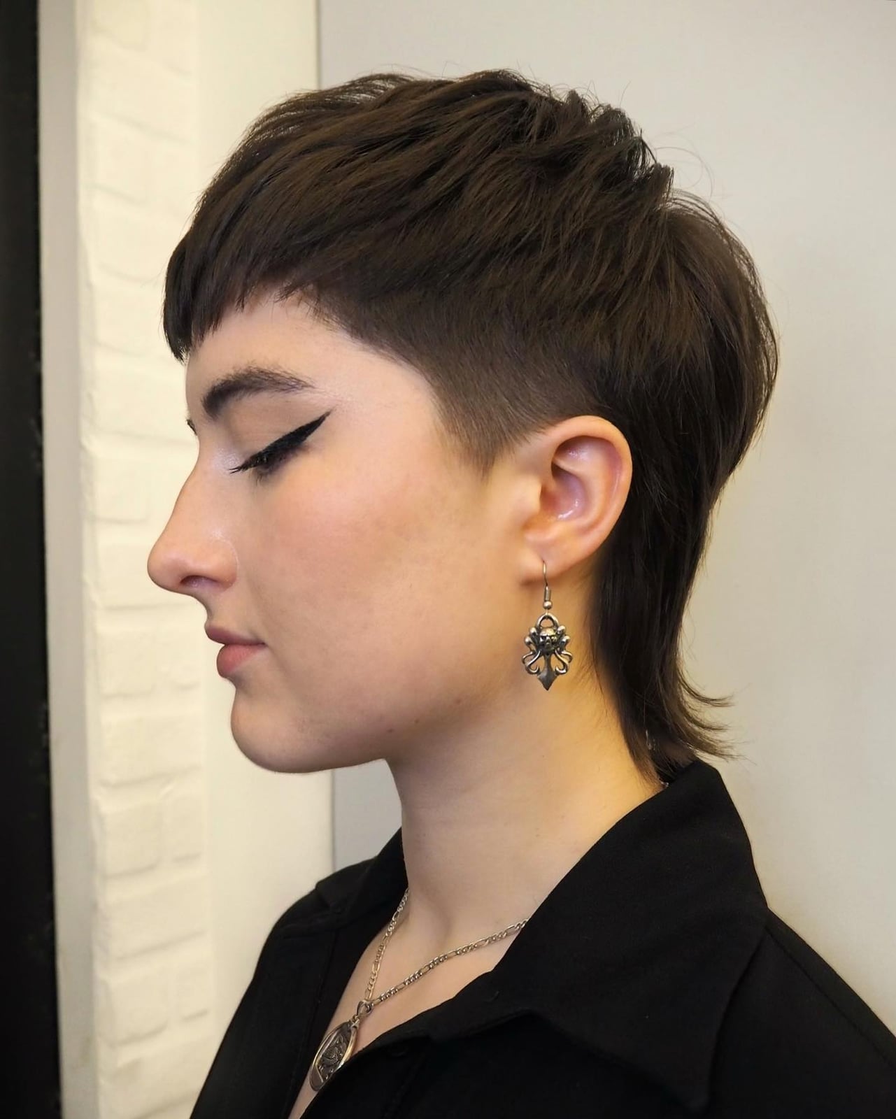 Dark Brown Mullet With Subtle Highlights — Simple Mullet Hairstyles
