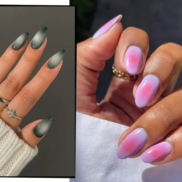 Short Almond Green To White Aura Gradient Short Almond Green To White Aura Gradient — Simple Nail Art Inspo