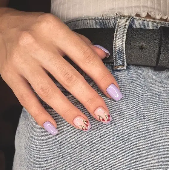 Medium Soft Square Lavender With Cherries Medium Soft Square Lavender With Cherries — Simple Nail Art Inspo