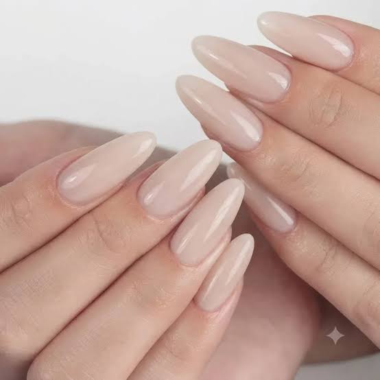 Uniform Clean Beige Medium Almond Nails — Simple Nail Colors