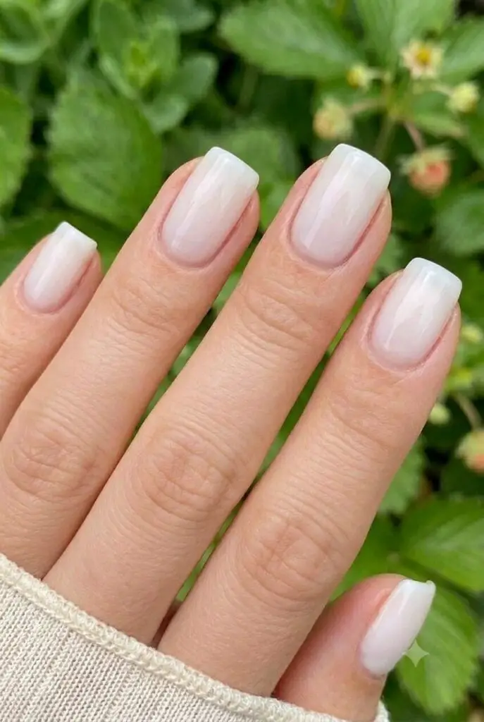 Sheer Milky White Short Square Nails — Simple Nail Colors