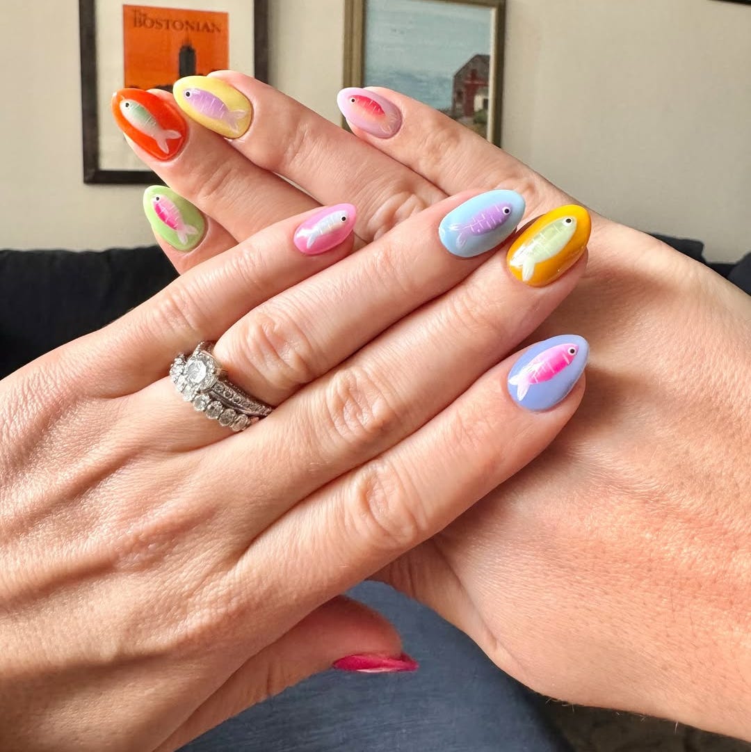 Pastel Fish Illustration Almond Nails Pastel Fish Illustration Almond Nails — Simple Nails Almond Inspo