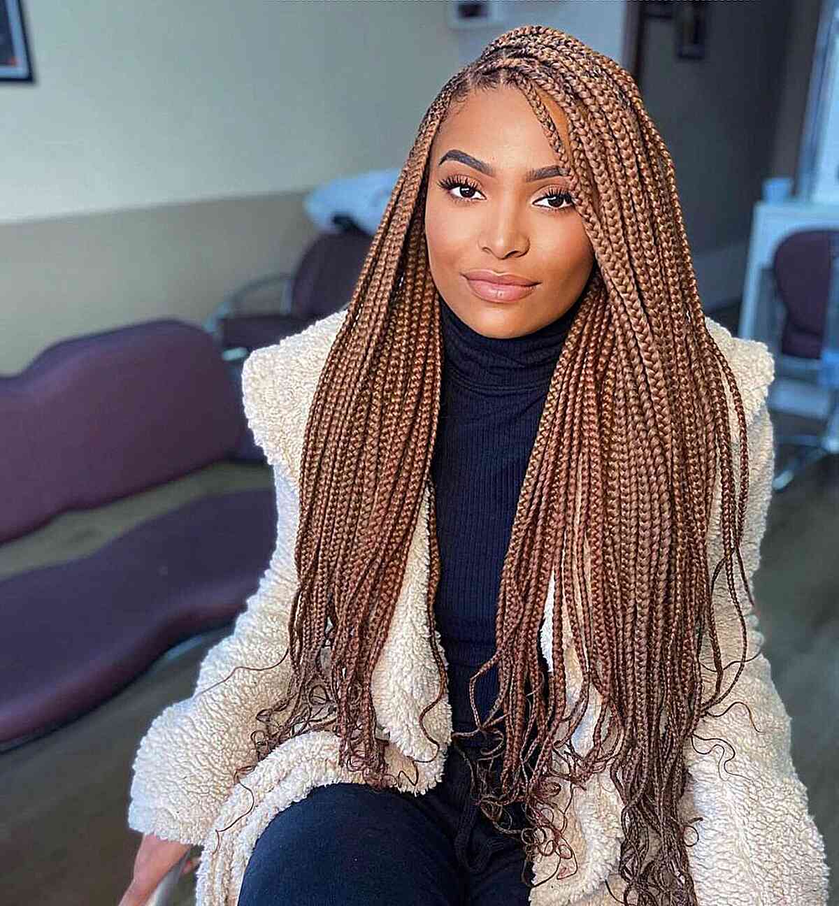 Wavy Mid-Back Brown Braids With Blonde Highlights — Simple Natural Hair Braids
