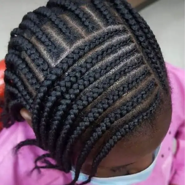 Mid-Back Black Cornrows Geometric Pattern, Close-Up Take — Simple Natural Hair Braids