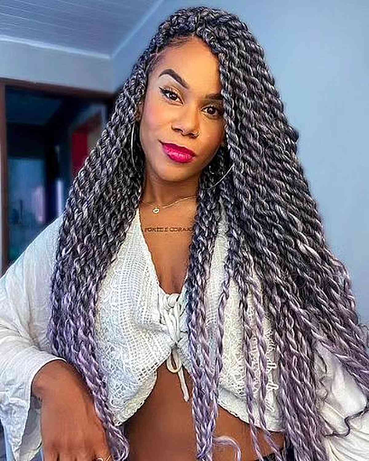 Mid-Back Twists With Gray Purple Ombre — Simple Natural Hair Twists