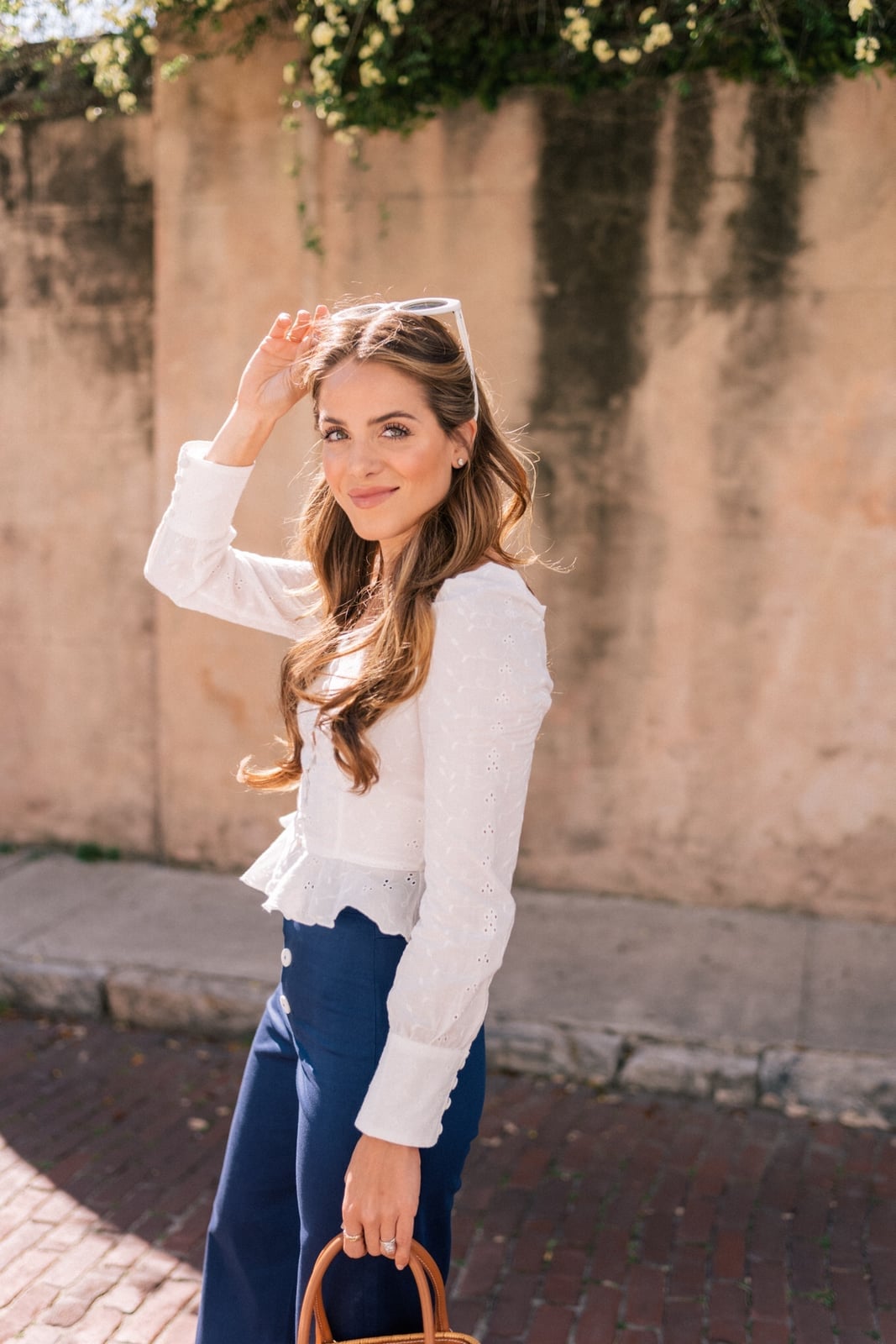 Wide Leg Trousers With an Eyelet Top Wide Leg Trousers With an Eyelet Top — Simple Navy Blue Pants Outfits
