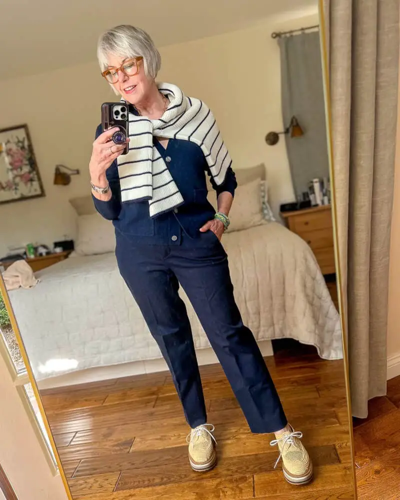 Navy Tailored Pants with a Draped Cardigan — Simple Navy Pants Outfits