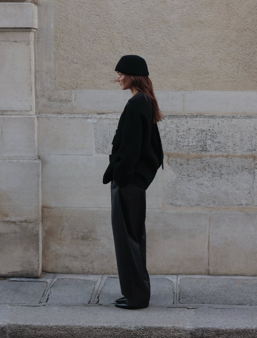 Black Wide-Leg Trousers with Oversized Black Cardigan — Simple Negros Outfits