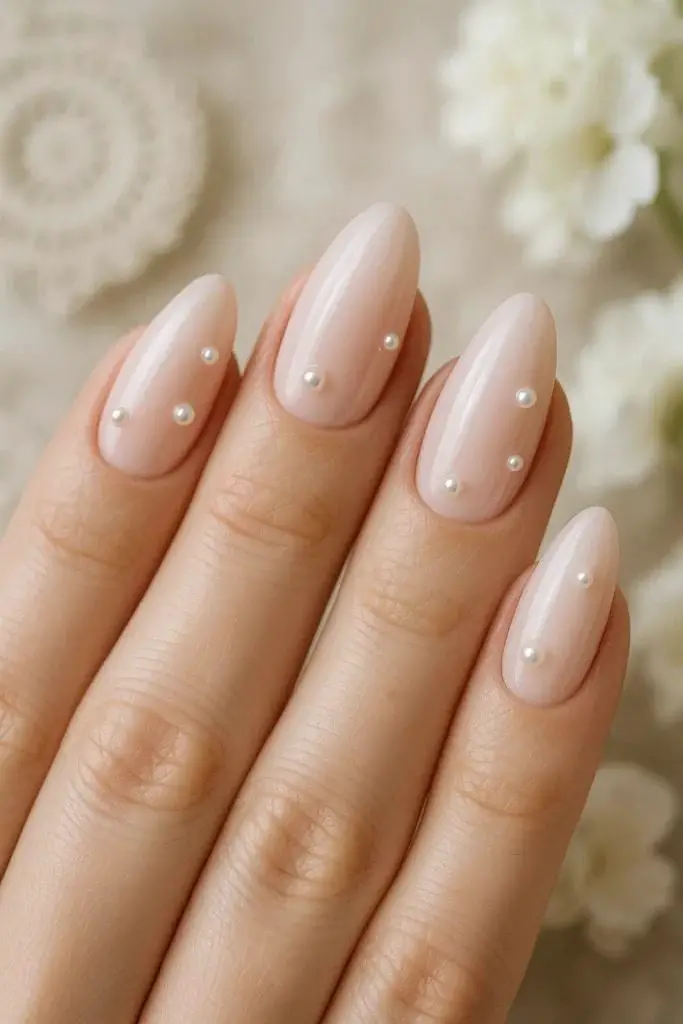 Milky Nude Almond Pearls Milky Nude Almond Pearls — Simple Neutral Nails