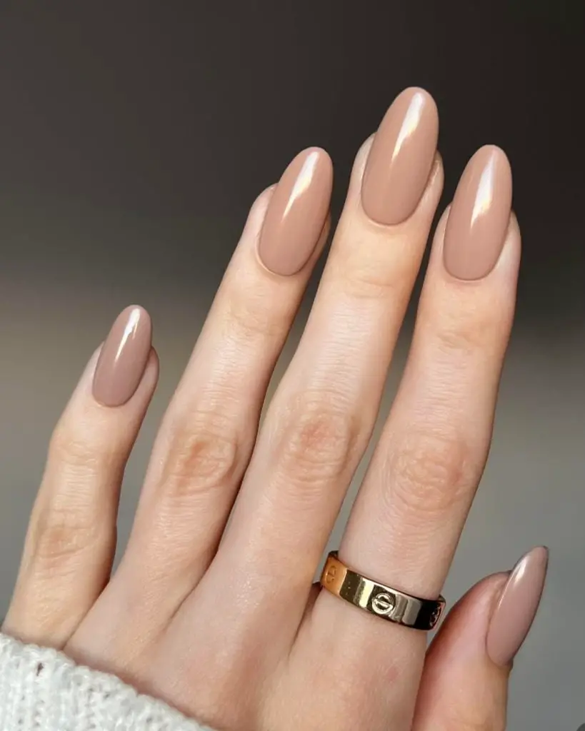 Medium Beige Nude Solid Glossy Almond Nails Medium Beige Nude Solid Glossy Almond Nails — Simple Neutral Nails Colors