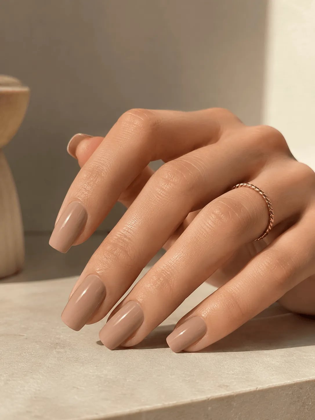 Medium Nude Solid Glossy Soft Square — Simple Nude Nails
