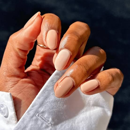 Matte Light Beige Nude Short Oval — Simple Nude Nails
