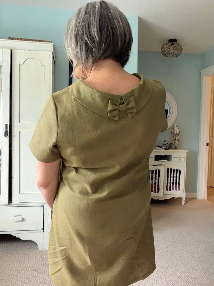 Olive Green Linen Blend Short Sleeve Dress with Bow Detail — Simple Olive Green Outfits