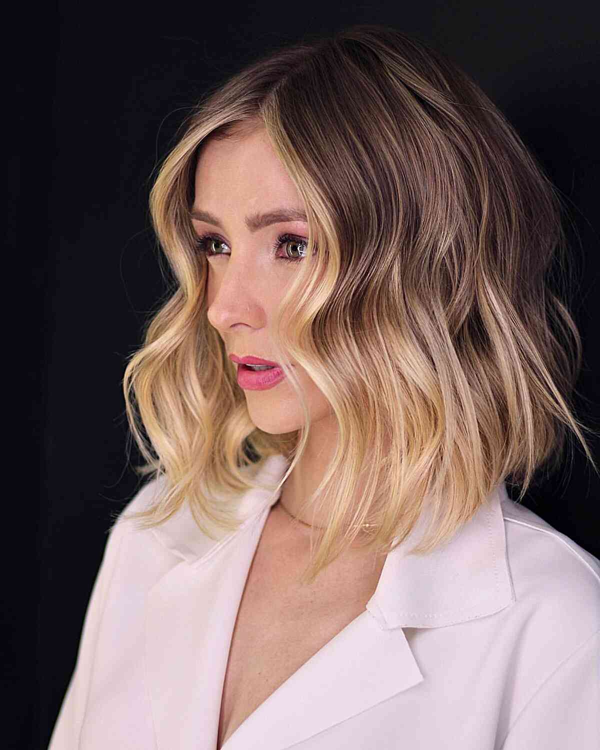 Chin Length Angled Bob With Blonde Ombré — Simple Ombré Hair