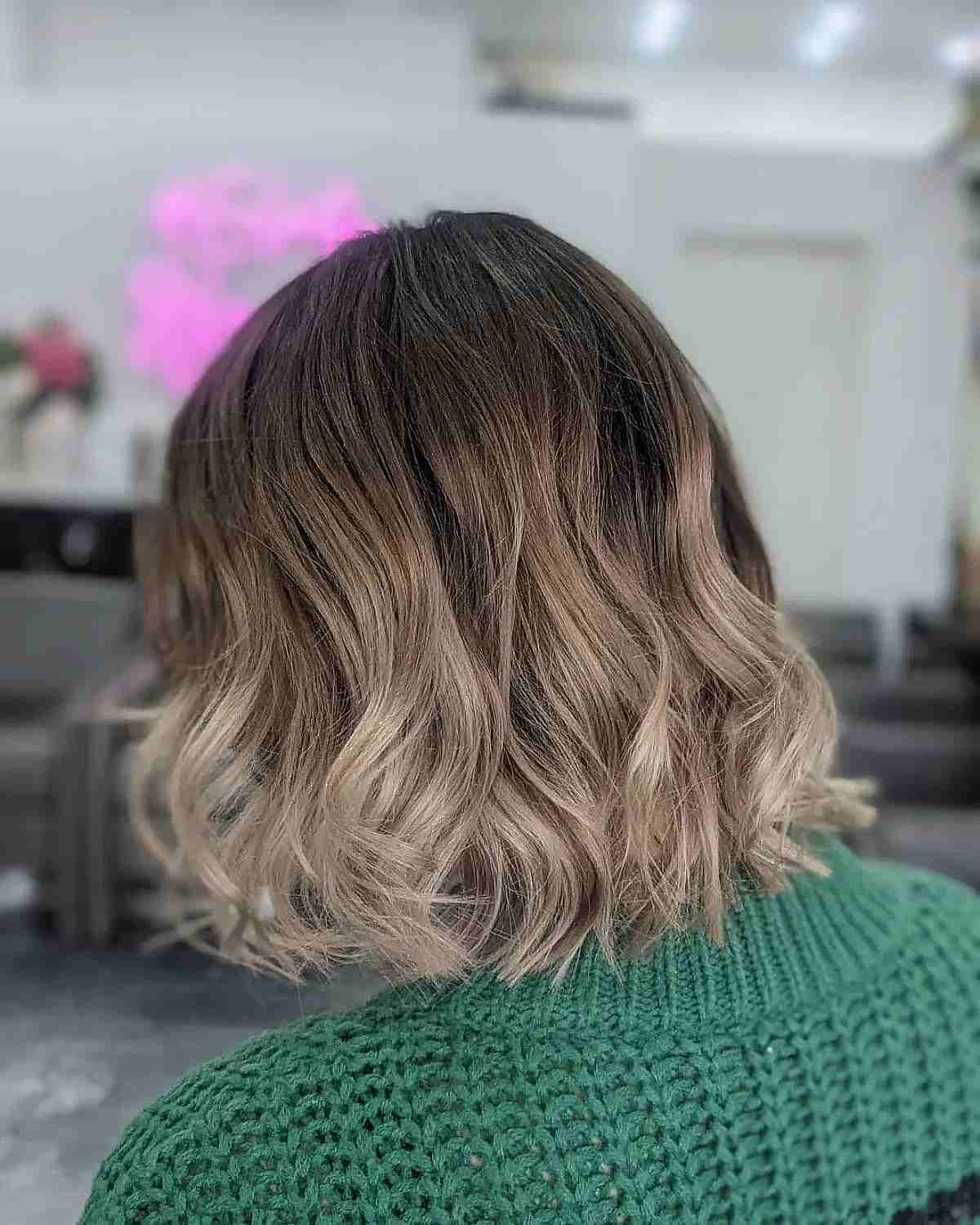 Chin Length Short Bob With Loose Waves And Ombré — Simple Ombré Hair