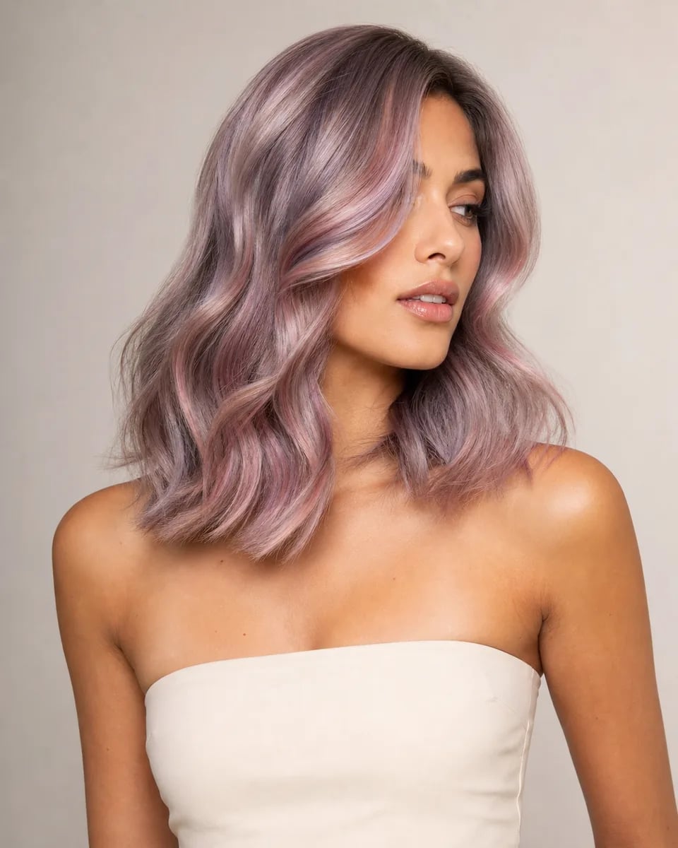 Collarbone Lob With Soft Pink Highlights And Blowout — Simple Ombré Hair