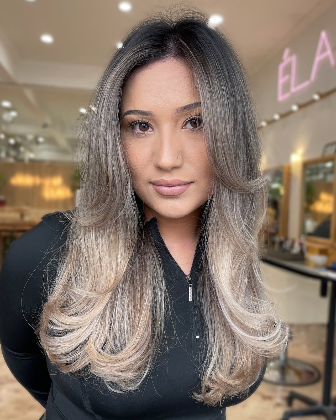 Mid-Back Hair With Ash Blonde Ombré And Bangs — Simple Ombré Hair
