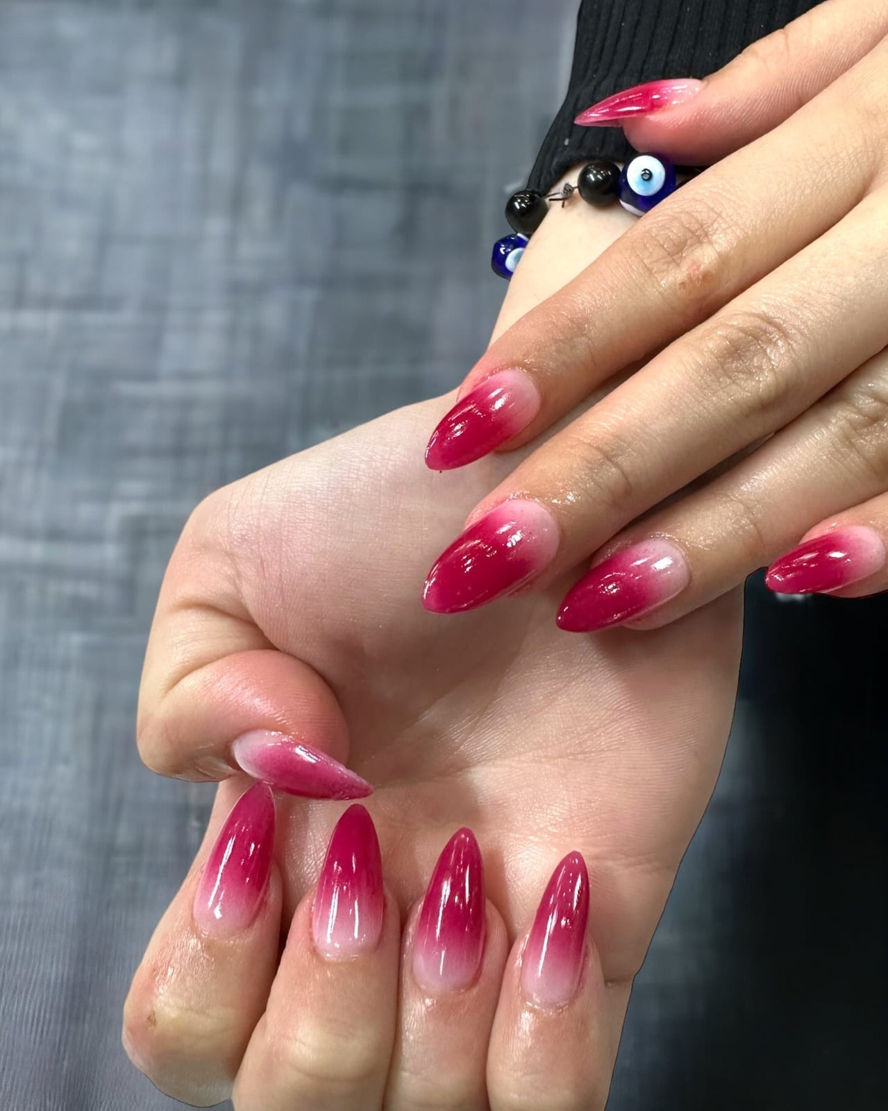 Vibrant Pink to White Glossy Almond Ombre Vibrant Pink to White Glossy Almond Ombre — Simple Ombre Nails