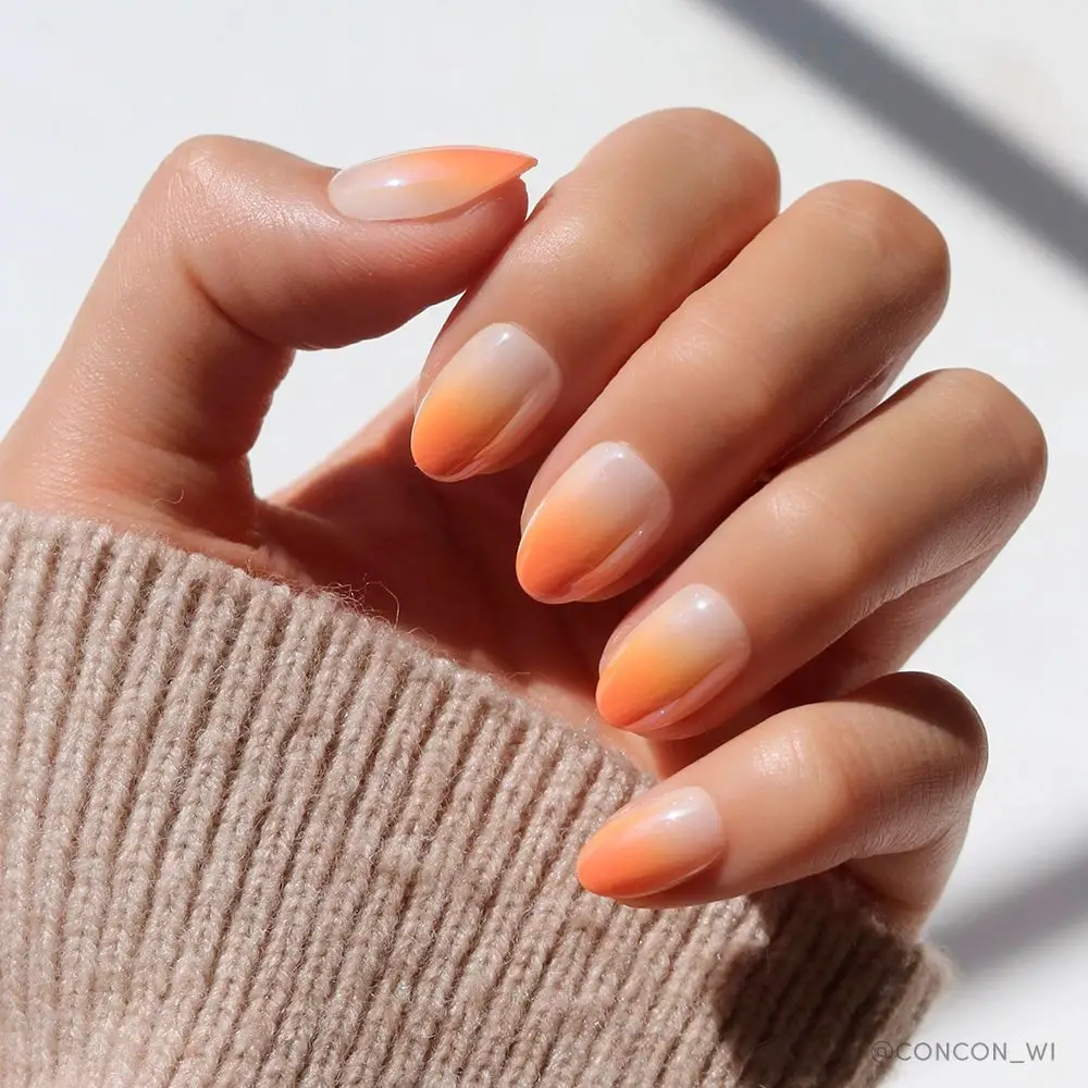 Orange to Sheer White Medium Oval Ombre Orange to Sheer White Medium Oval Ombre — Simple Ombre Nails