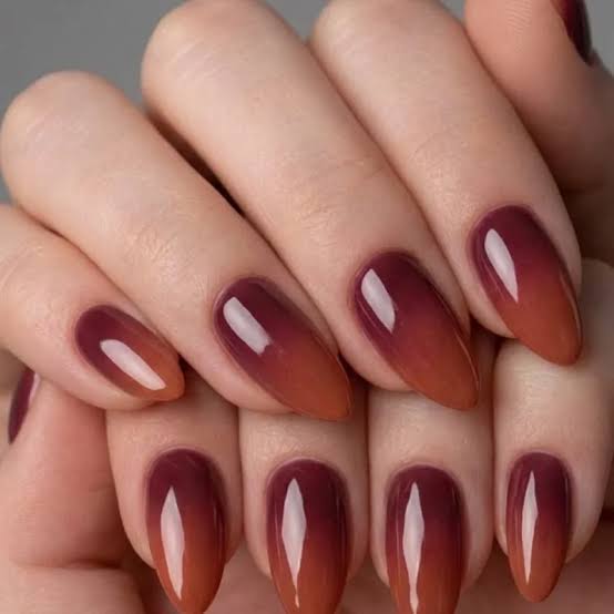 Deep Red to Orange Medium Almond Ombre Deep Red to Orange Medium Almond Ombre — Simple Ombre Nails