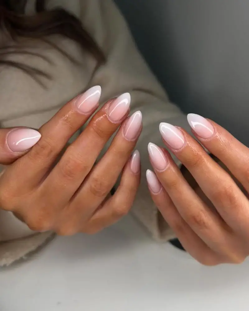 Nude to Soft White Glossy Stiletto French Ombre Nude to Soft White Glossy Stiletto French Ombre — Simple Ombre Nails