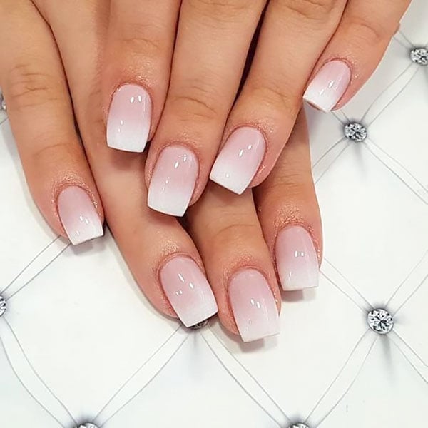 Pink to White Classic French Ombre Squoval Pink to White Classic French Ombre Squoval — Simple Ombre Nails