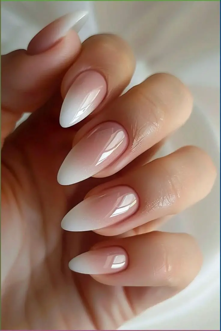 Sheer Nude to White Stiletto French Ombre Sheer Nude to White Stiletto French Ombre — Simple Ombre Nails