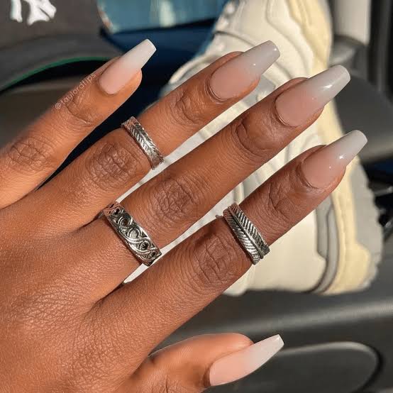 Nude to White Glossy Long Square Ombre Nude to White Glossy Long Square Ombre — Simple Ombre Nails