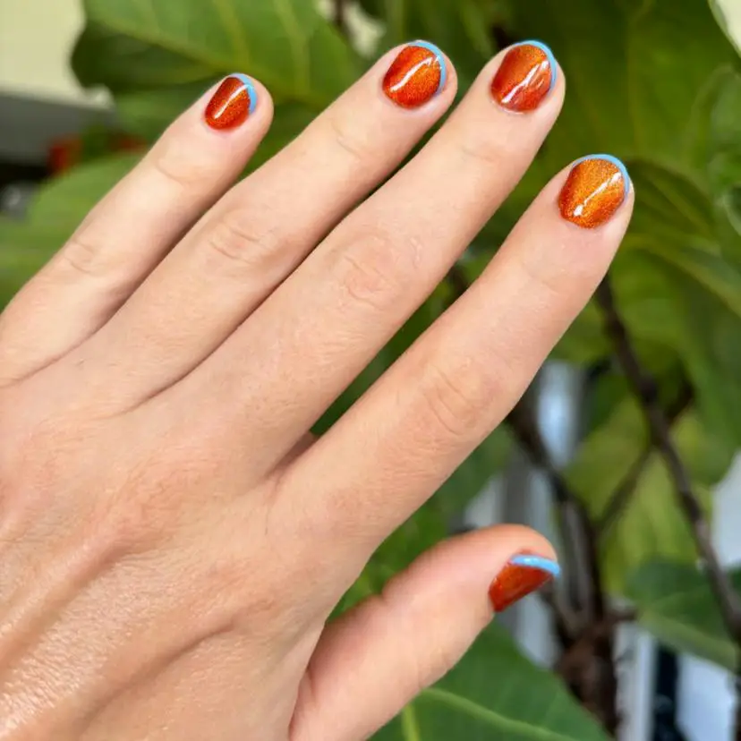 Vibrant Orange Yellow Brown Gradient Cat Eye Medium, Close-Up Take Vibrant Orange Yellow Brown Gradient Cat Eye Medium, Close-Up Take — Simple Orange Cat Eye Nails
