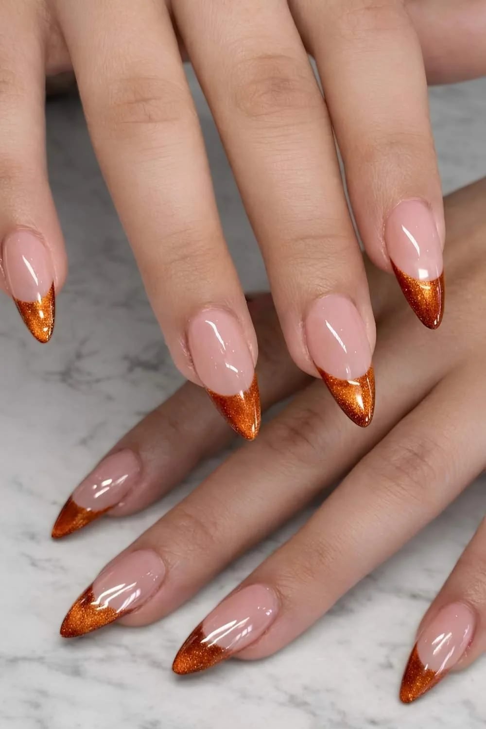 Cat Eye French Tips For Your FYP Cat Eye French Tips For Your FYP — Simple Orange Cat Eye Nails