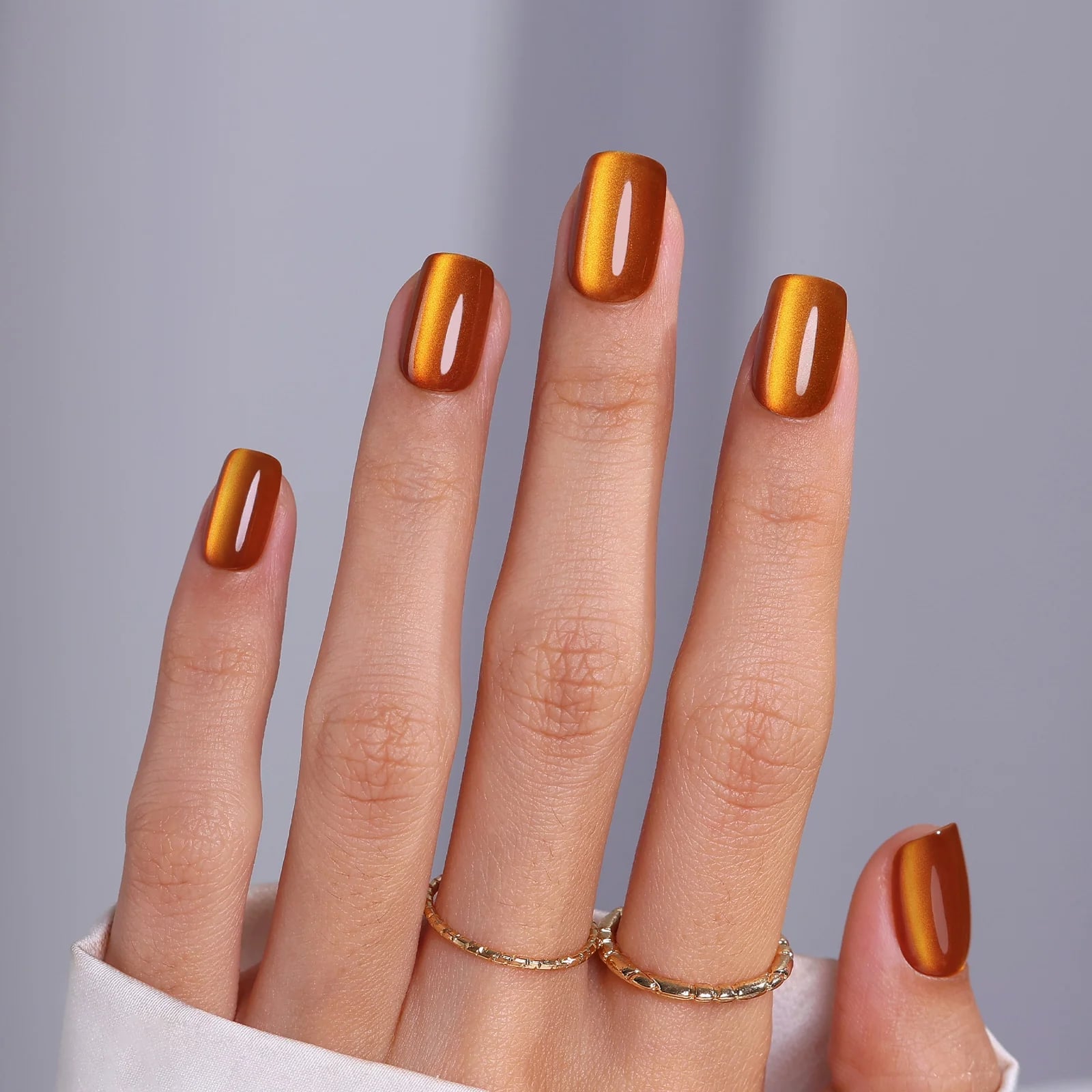 Rich Burnt Orange Cat Eye Short Square Nails Rich Burnt Orange Cat Eye Short Square Nails — Simple Orange Cat Eye Nails
